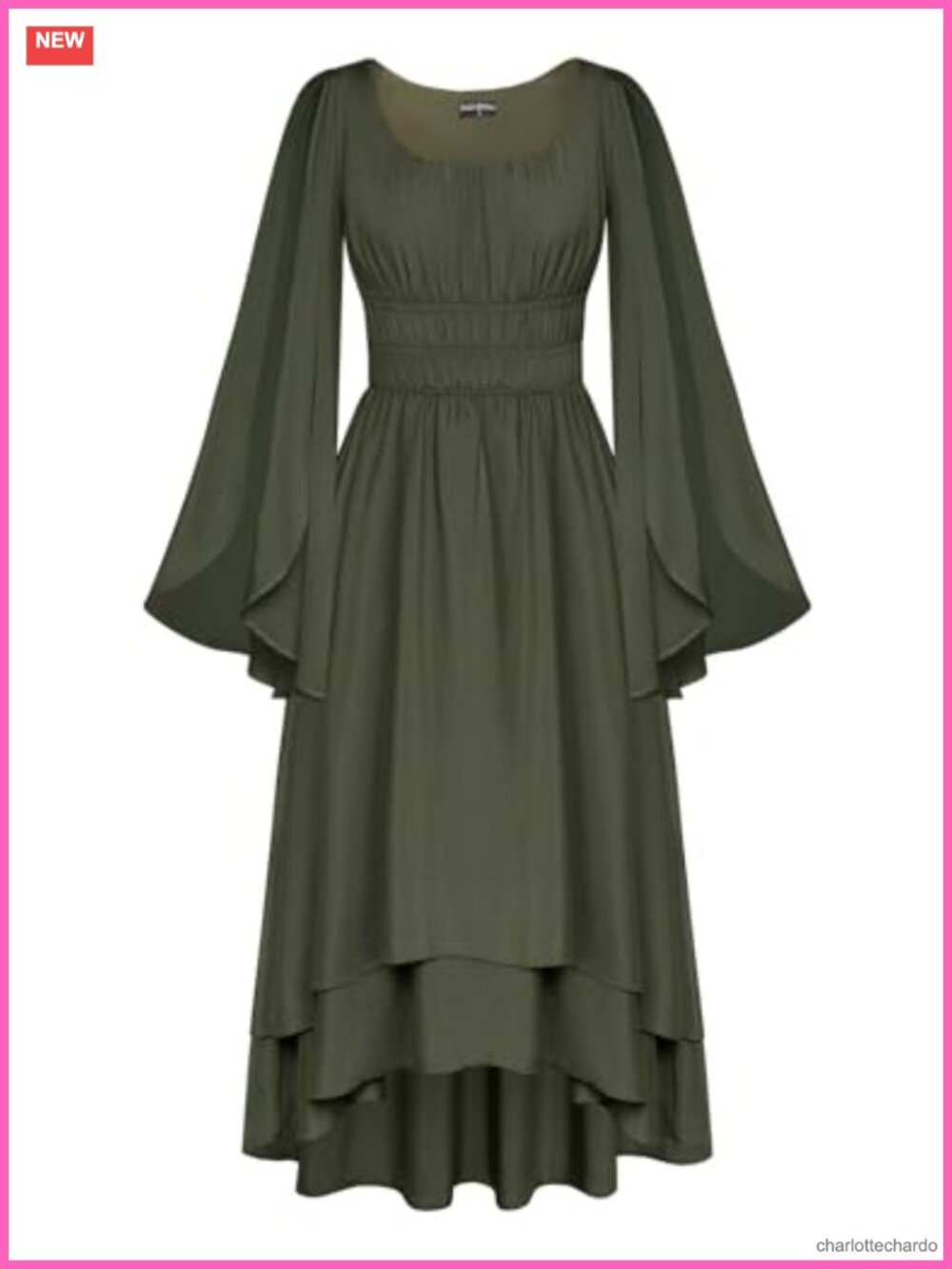 Women Renaissance Costume Dress Split Sleeve Double Layer High-Low Cotton